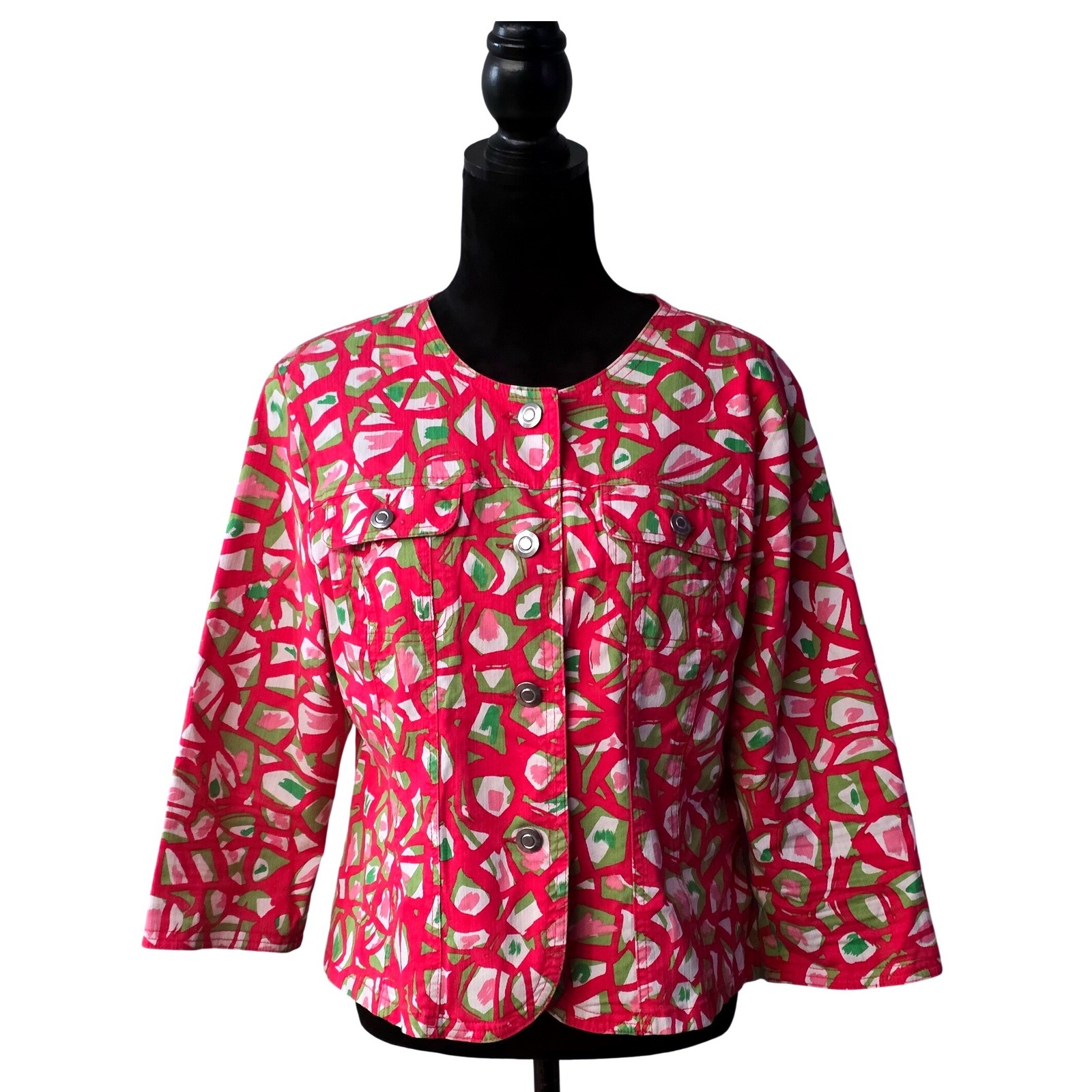 Lane Lane Women's 3/4 Sleeve Abstract Print Button Front Jacket Size 16